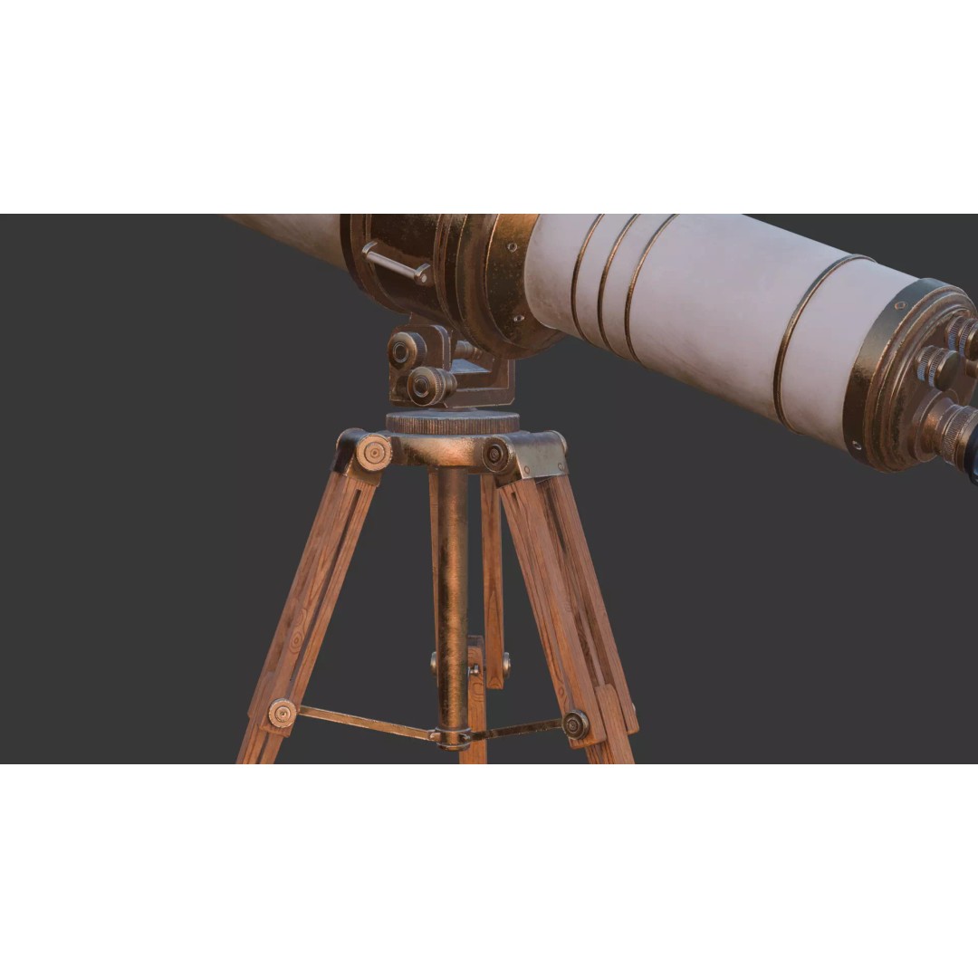 Vintage Telescope 3D Model – Stylized Low Poly PBR Asset, FBX/OBJ - View 11