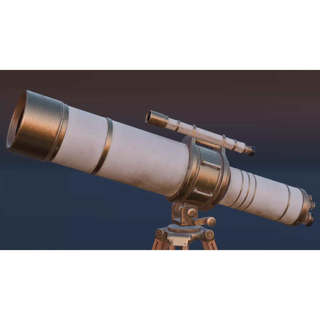 Vintage Telescope 3D Model – Stylized Low Poly PBR Asset, FBX/OBJ - View 12