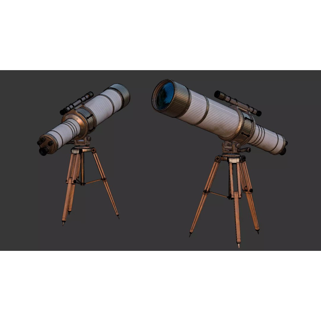 Vintage Telescope 3D Model – Stylized Low Poly PBR Asset, FBX/OBJ - View 13
