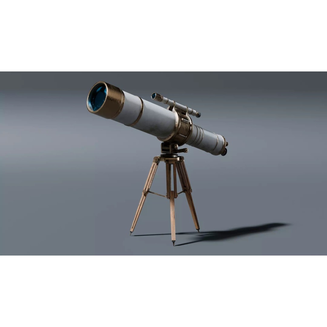Vintage Telescope 3D Model – Stylized Low Poly PBR Asset, FBX/OBJ - View 2