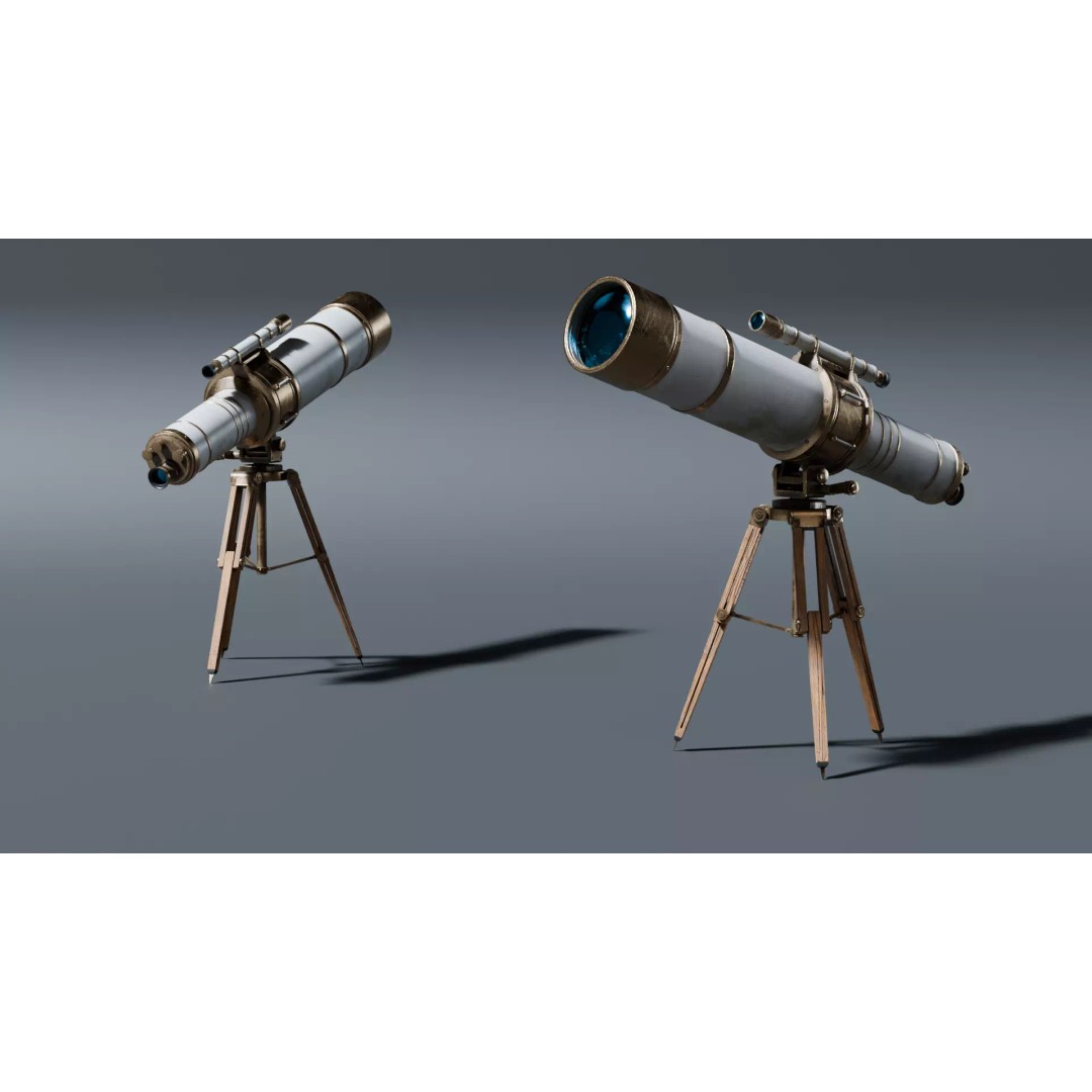 Vintage Telescope 3D Model – Stylized Low Poly PBR Asset, FBX/OBJ - View 3