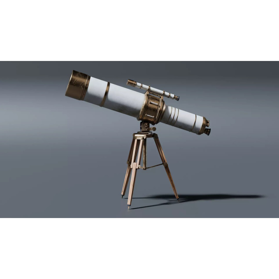 Vintage Telescope 3D Model – Stylized Low Poly PBR Asset, FBX/OBJ - View 5