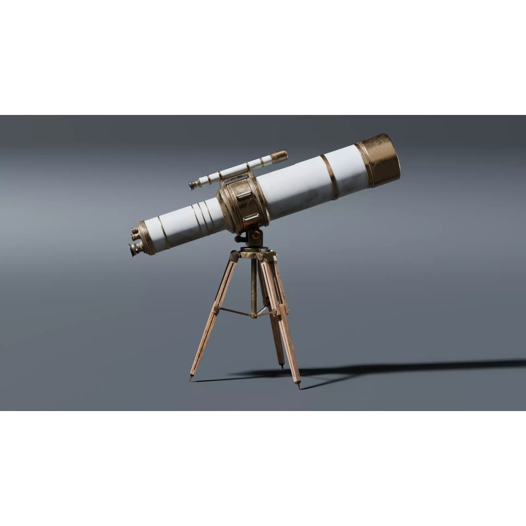 Vintage Telescope 3D Model – Stylized Low Poly PBR Asset, FBX/OBJ - View 6