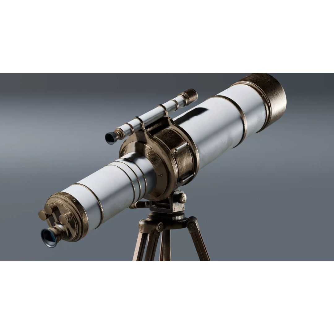 Vintage Telescope 3D Model – Stylized Low Poly PBR Asset, FBX/OBJ - View 9