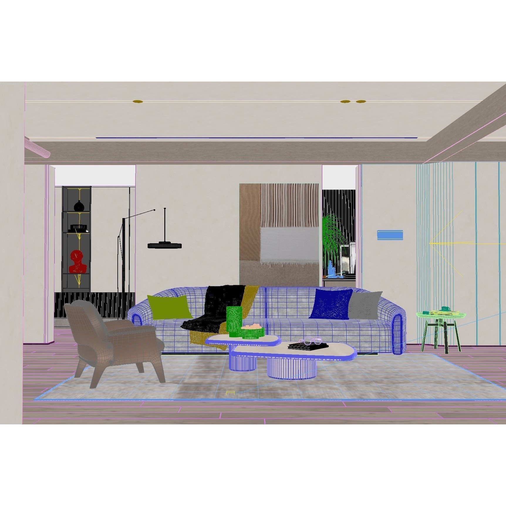 Modern Living Room Interior Scene - Game-Ready 3D Model - View 5