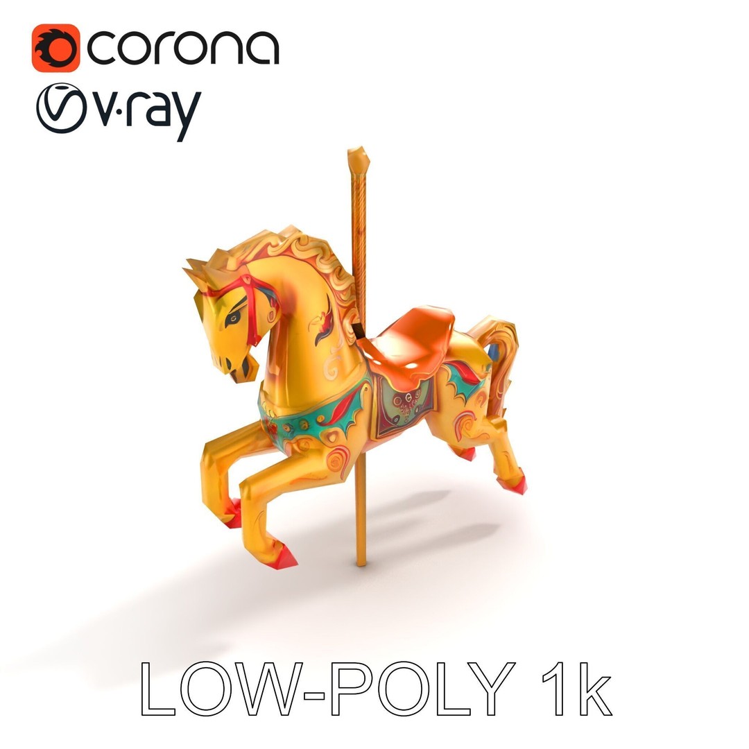 Vintage Carousel Horse 3D Model – Low Poly Sculpture Pack, FBX - View 10
