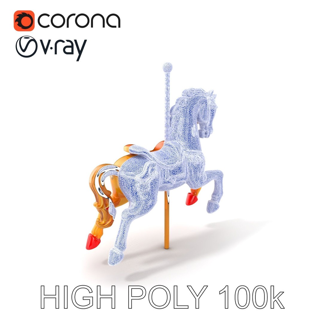 Vintage Carousel Horse 3D Model – Low Poly Sculpture Pack, FBX - View 11