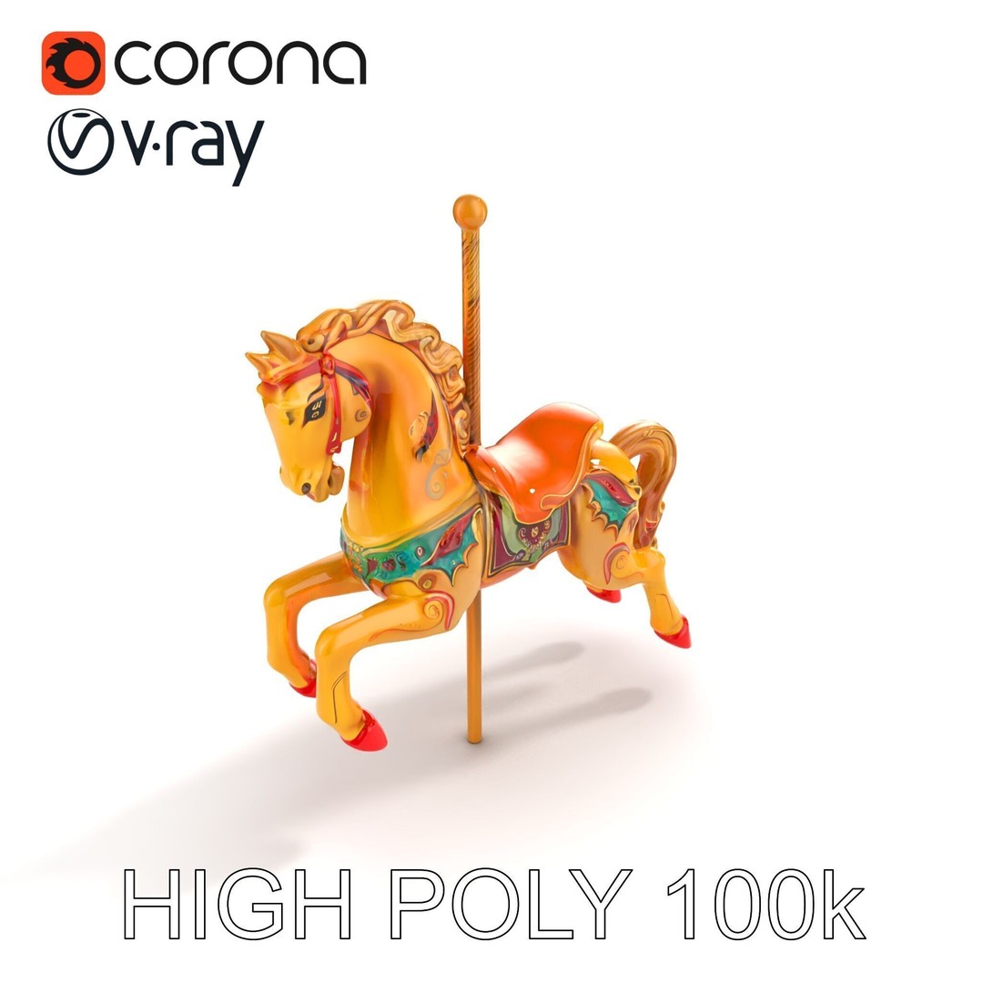 Vintage Carousel Horse 3D Model – Low Poly Sculpture Pack, FBX - View 12