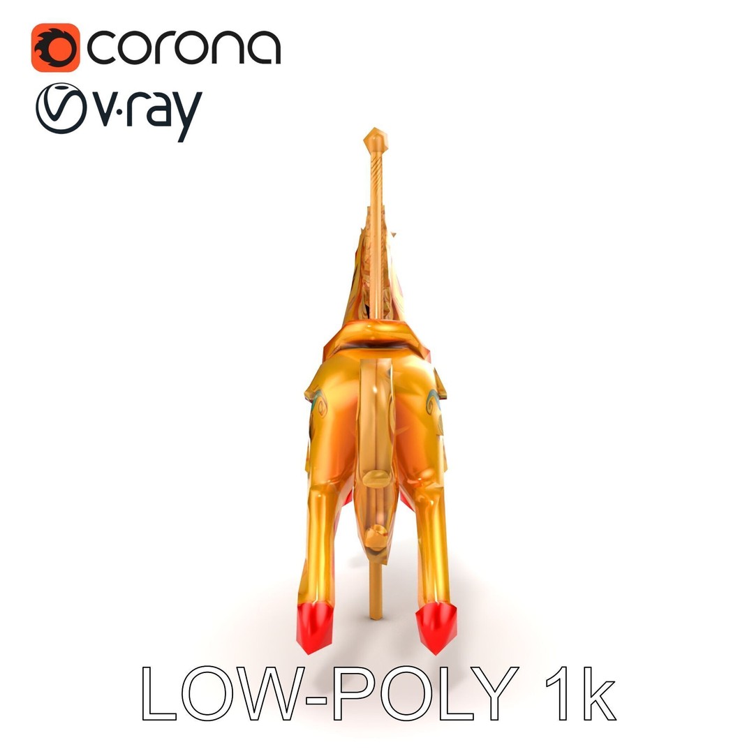 Vintage Carousel Horse 3D Model – Low Poly Sculpture Pack, FBX - View 13