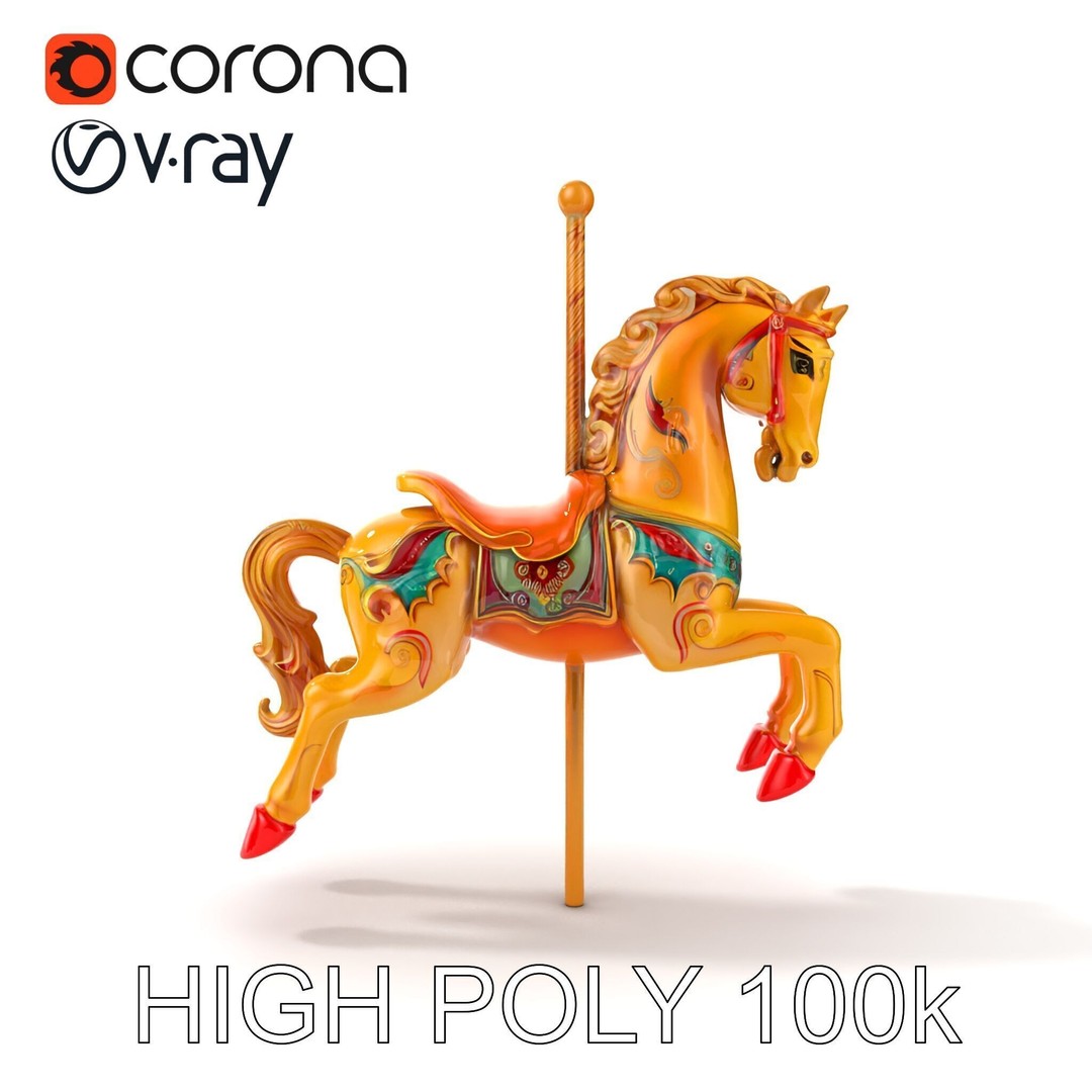 Vintage Carousel Horse 3D Model – Low Poly Sculpture Pack, FBX - View 14