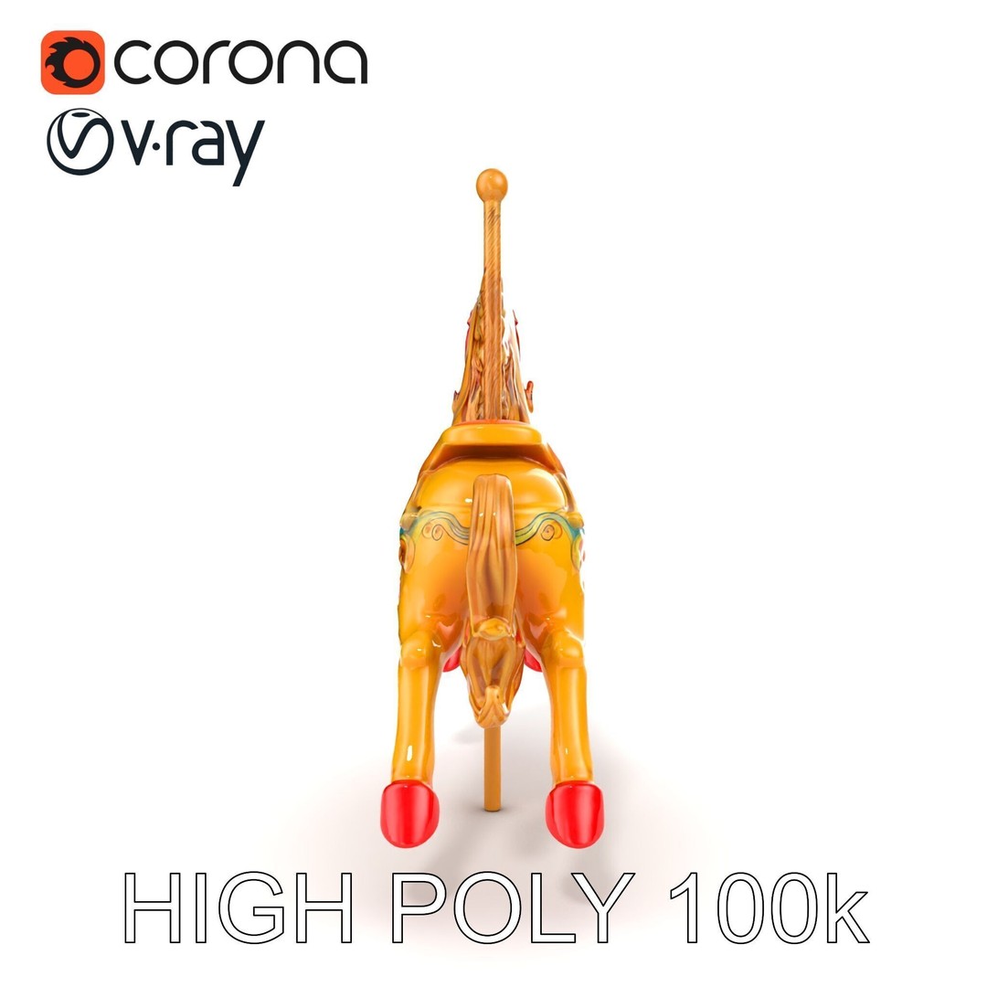 Vintage Carousel Horse 3D Model – Low Poly Sculpture Pack, FBX - View 15