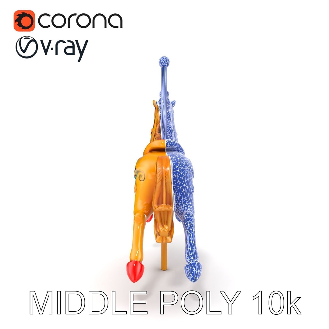 Vintage Carousel Horse 3D Model – Low Poly Sculpture Pack, FBX - View 16