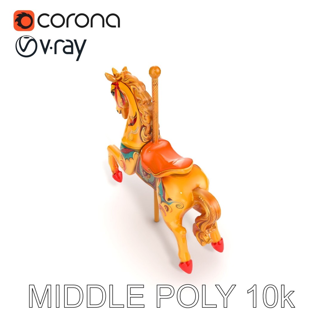 Vintage Carousel Horse 3D Model – Low Poly Sculpture Pack, FBX - View 17