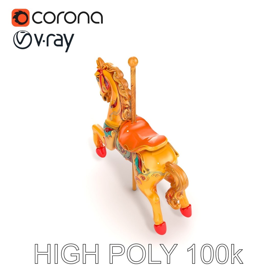 Vintage Carousel Horse 3D Model – Low Poly Sculpture Pack, FBX - View 18