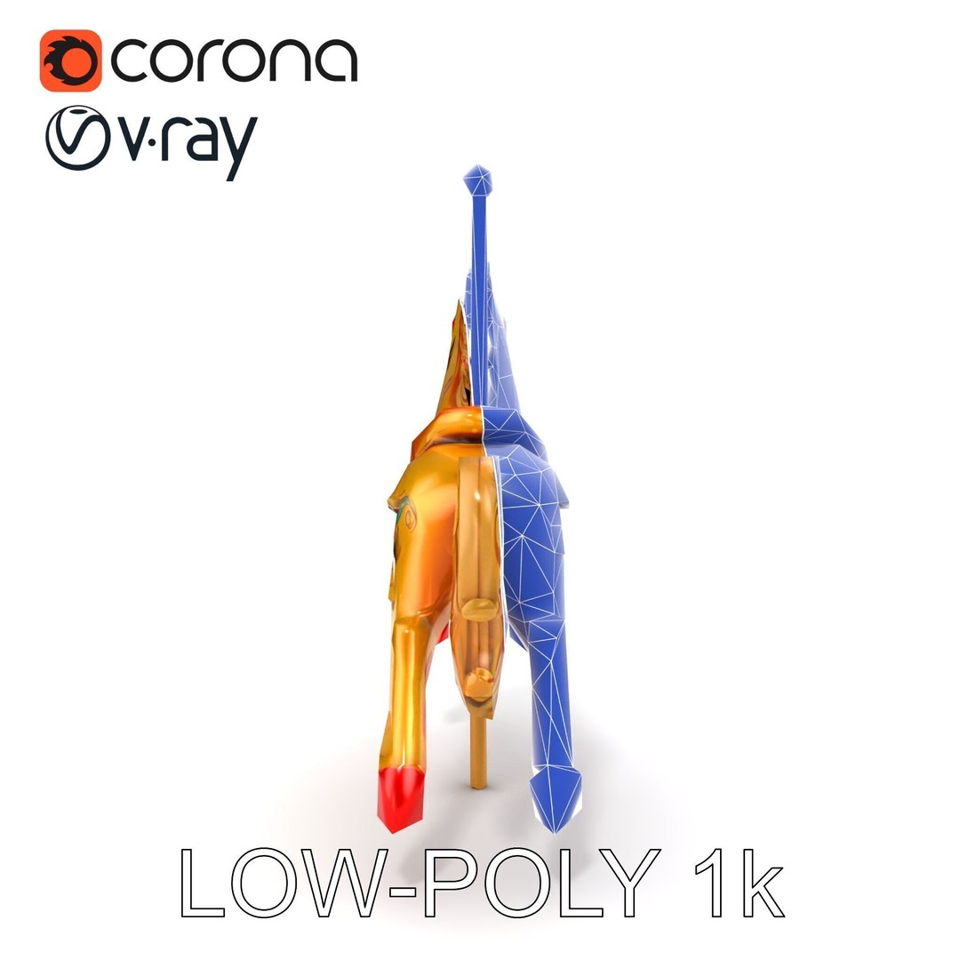 Vintage Carousel Horse 3D Model – Low Poly Sculpture Pack, FBX - View 19