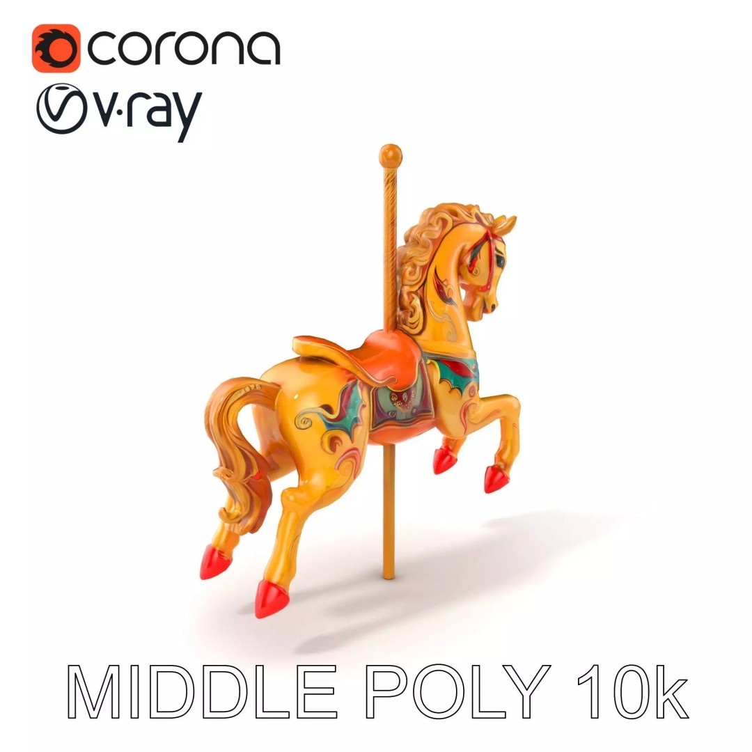 Vintage Carousel Horse 3D Model – Low Poly Sculpture Pack, FBX - View 2