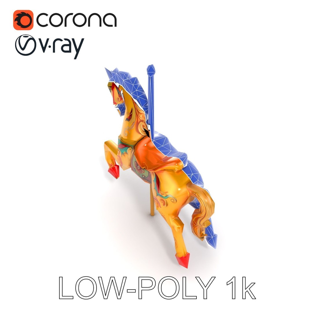 Vintage Carousel Horse 3D Model – Low Poly Sculpture Pack, FBX - View 20