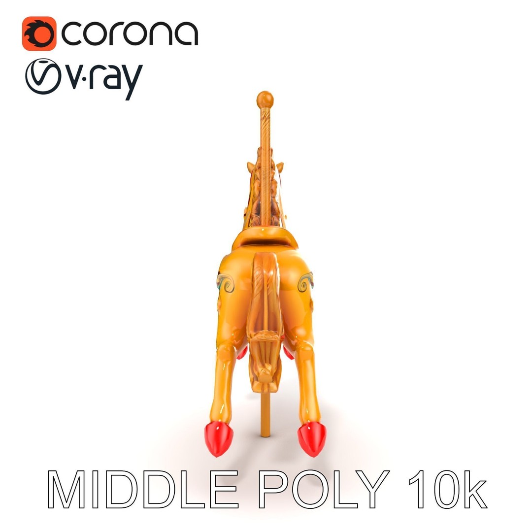 Vintage Carousel Horse 3D Model – Low Poly Sculpture Pack, FBX - View 21