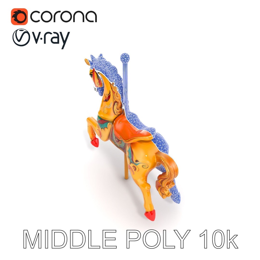 Vintage Carousel Horse 3D Model – Low Poly Sculpture Pack, FBX - View 22
