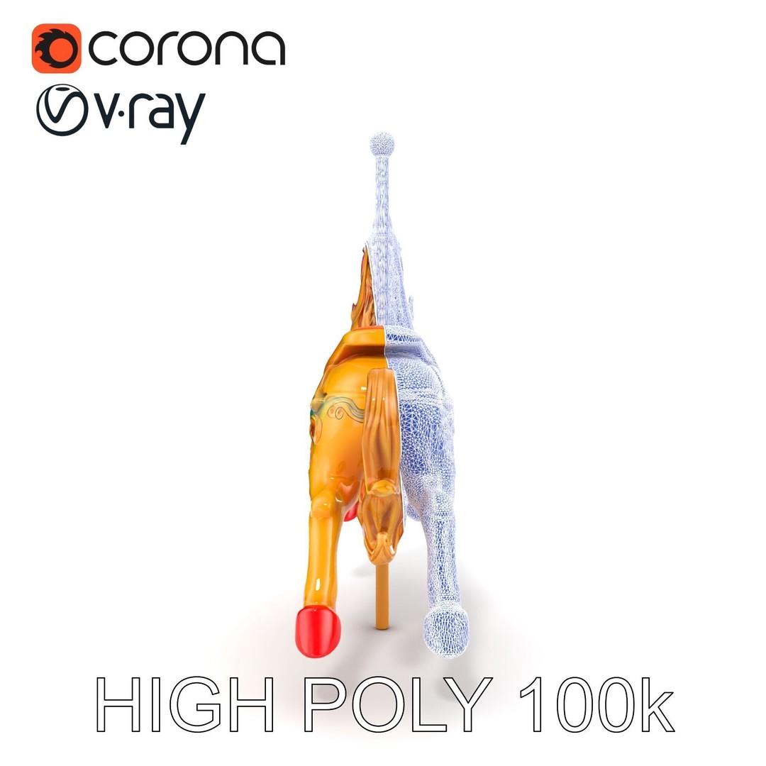 Vintage Carousel Horse 3D Model – Low Poly Sculpture Pack, FBX - View 23