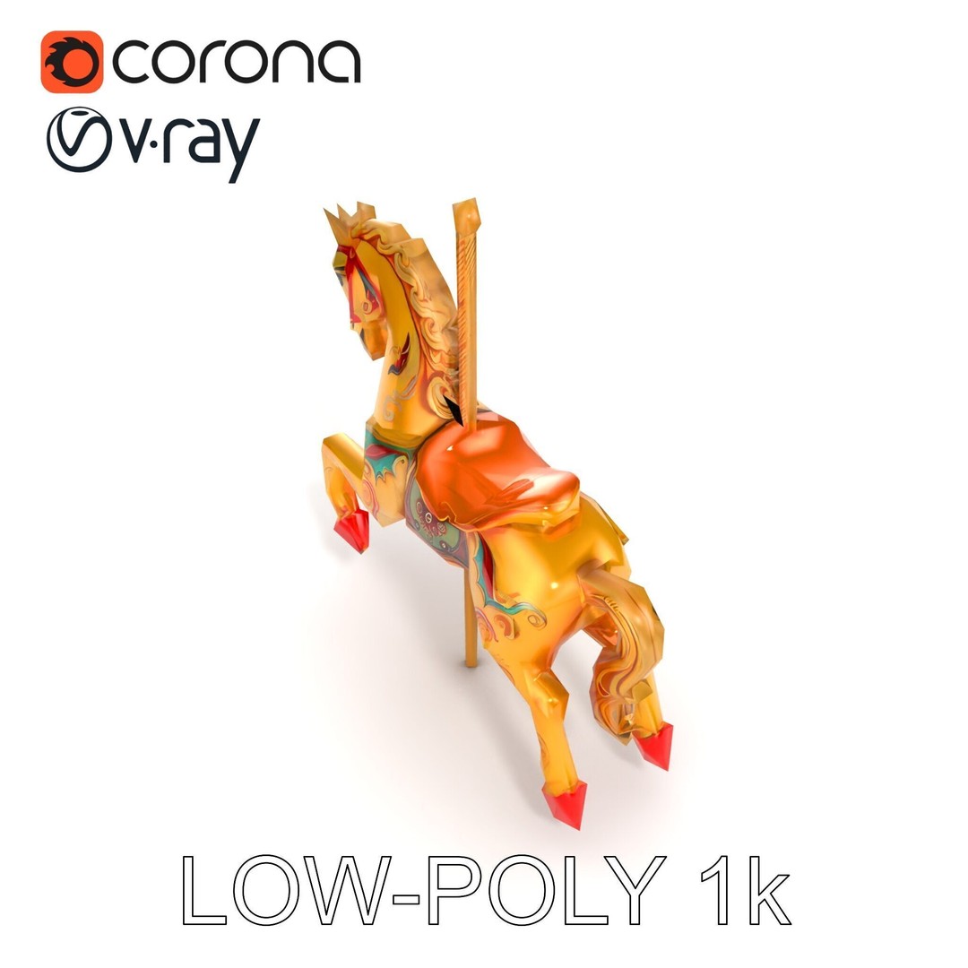 Vintage Carousel Horse 3D Model – Low Poly Sculpture Pack, FBX - View 24