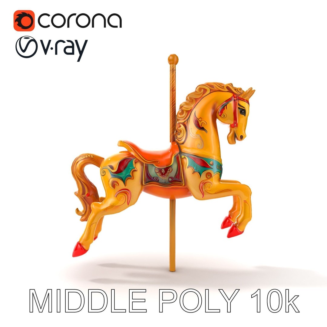 Vintage Carousel Horse 3D Model – Low Poly Sculpture Pack, FBX - View 25
