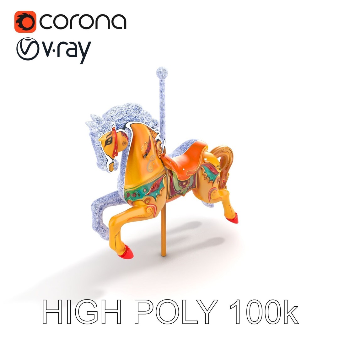 Vintage Carousel Horse 3D Model – Low Poly Sculpture Pack, FBX - View 26