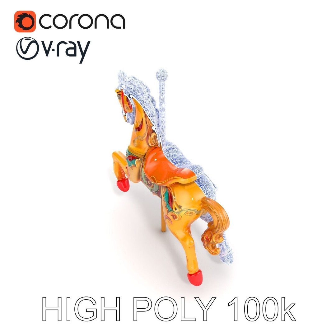 Vintage Carousel Horse 3D Model – Low Poly Sculpture Pack, FBX - View 27