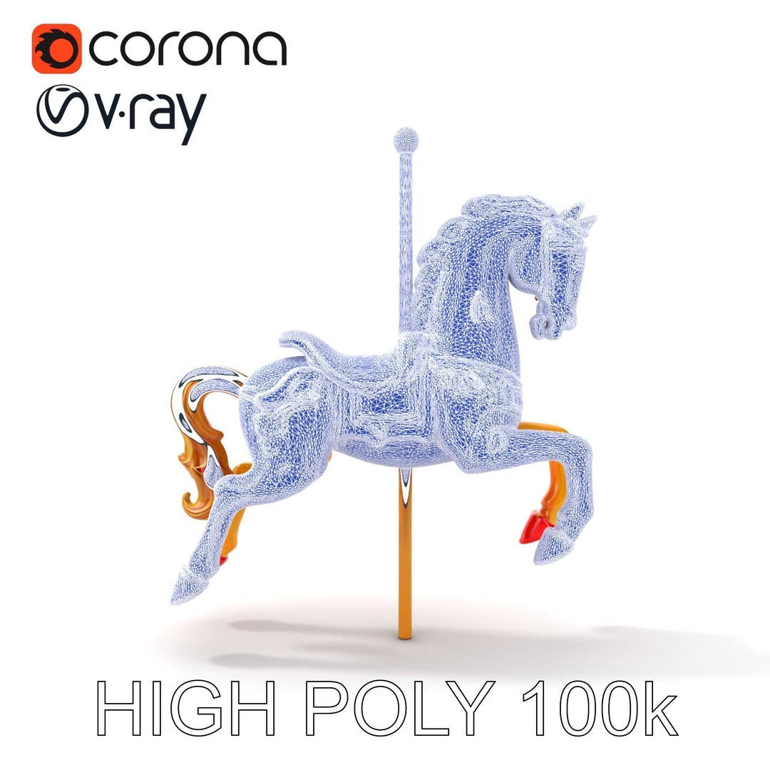 Vintage Carousel Horse 3D Model – Low Poly Sculpture Pack, FBX - View 28