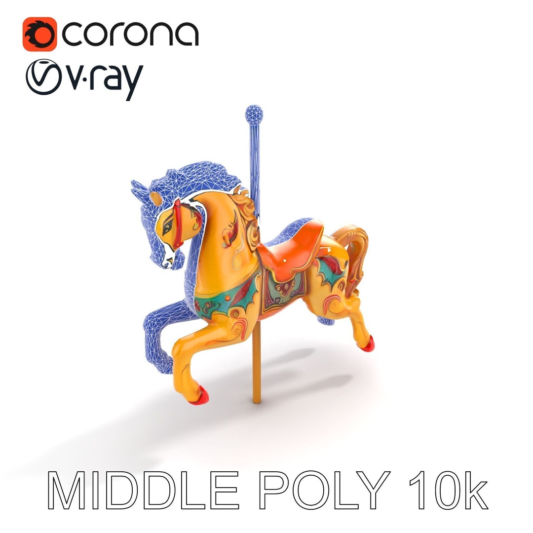 Vintage Carousel Horse 3D Model – Low Poly Sculpture Pack, FBX - View 29