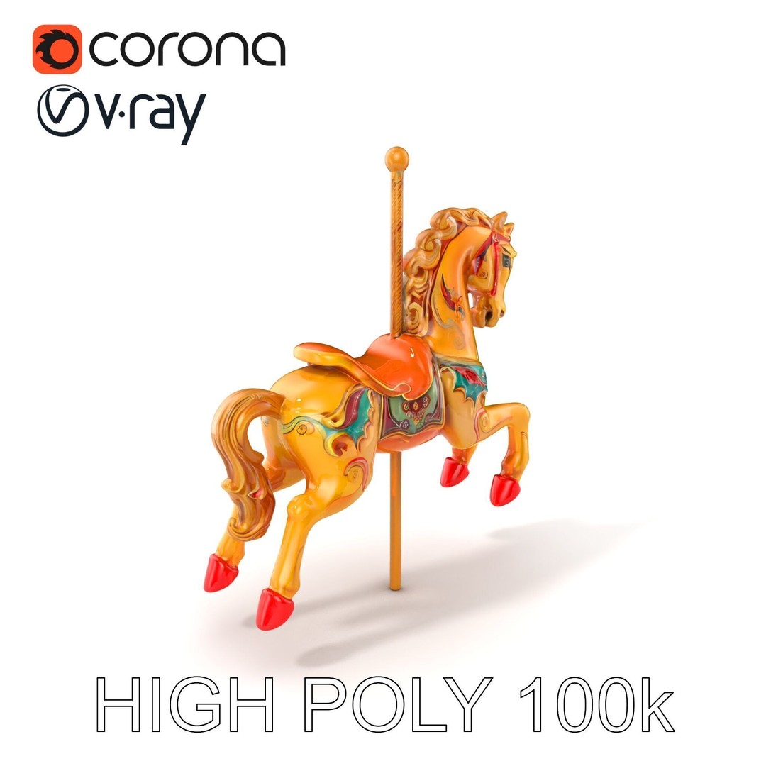Vintage Carousel Horse 3D Model – Low Poly Sculpture Pack, FBX - View 3