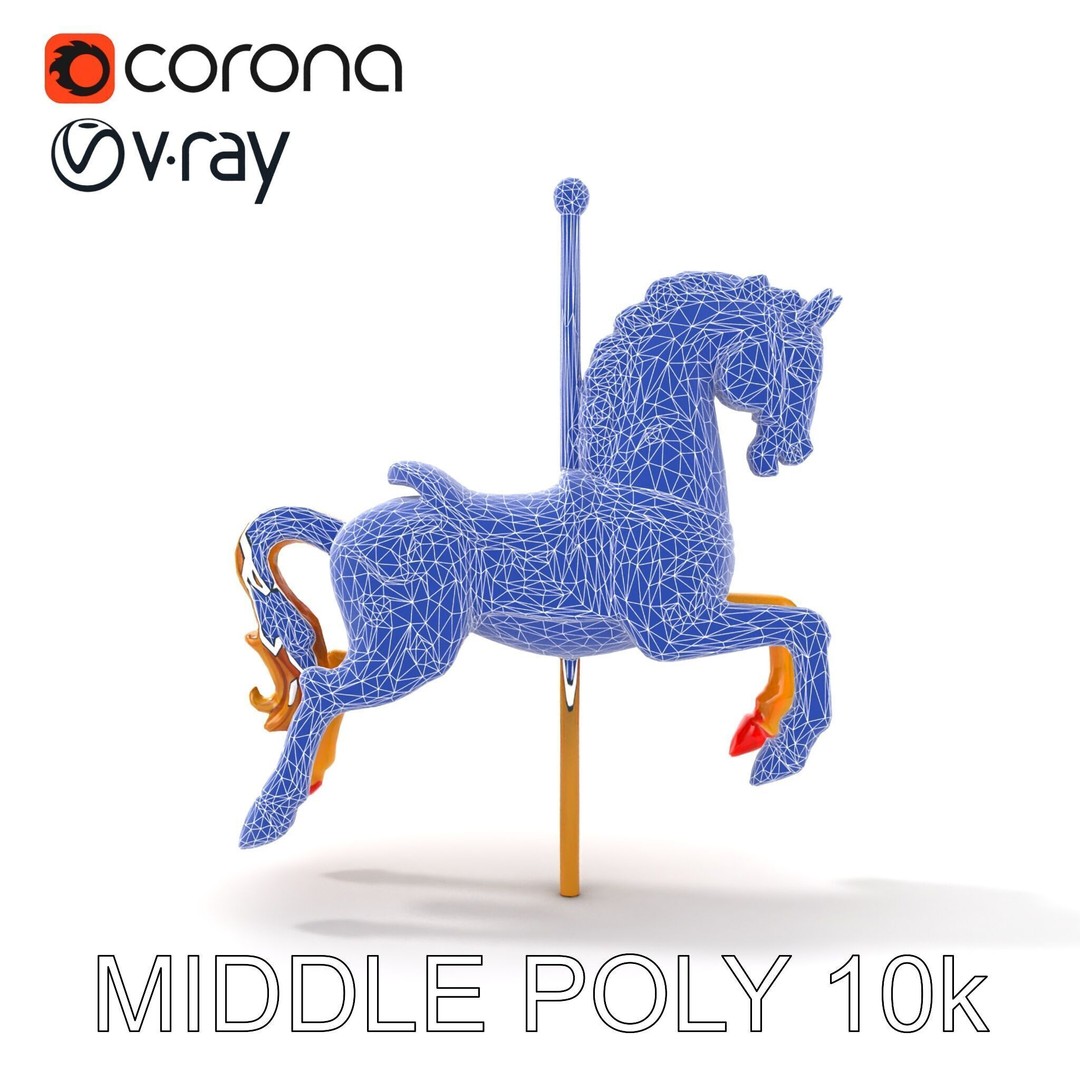 Vintage Carousel Horse 3D Model – Low Poly Sculpture Pack, FBX - View 30