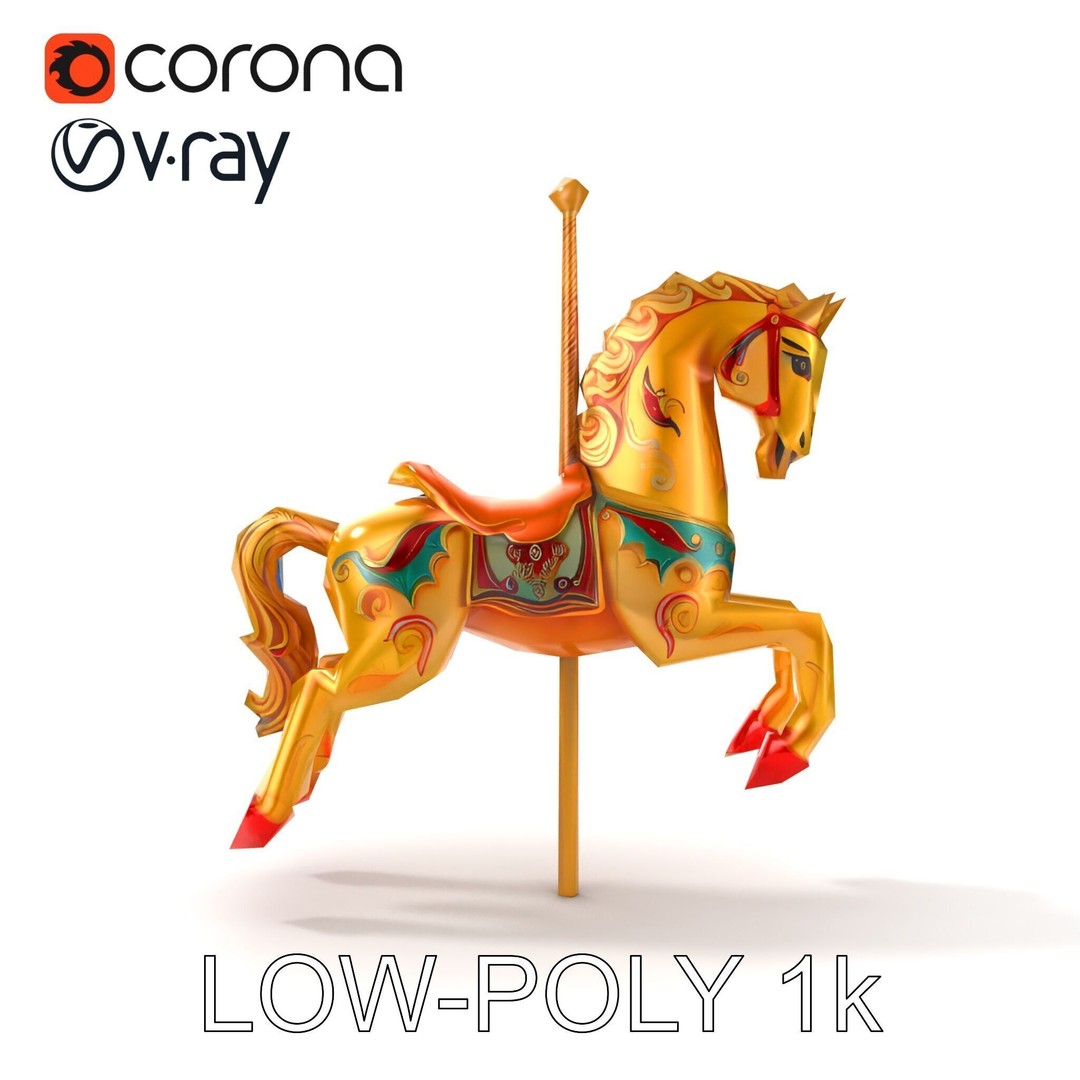 Vintage Carousel Horse 3D Model – Low Poly Sculpture Pack, FBX - View 31
