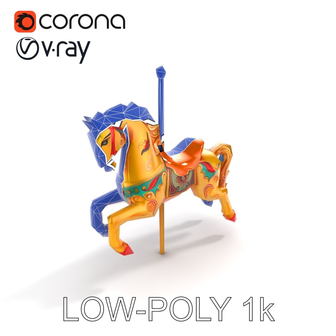 Vintage Carousel Horse 3D Model – Low Poly Sculpture Pack, FBX - View 32