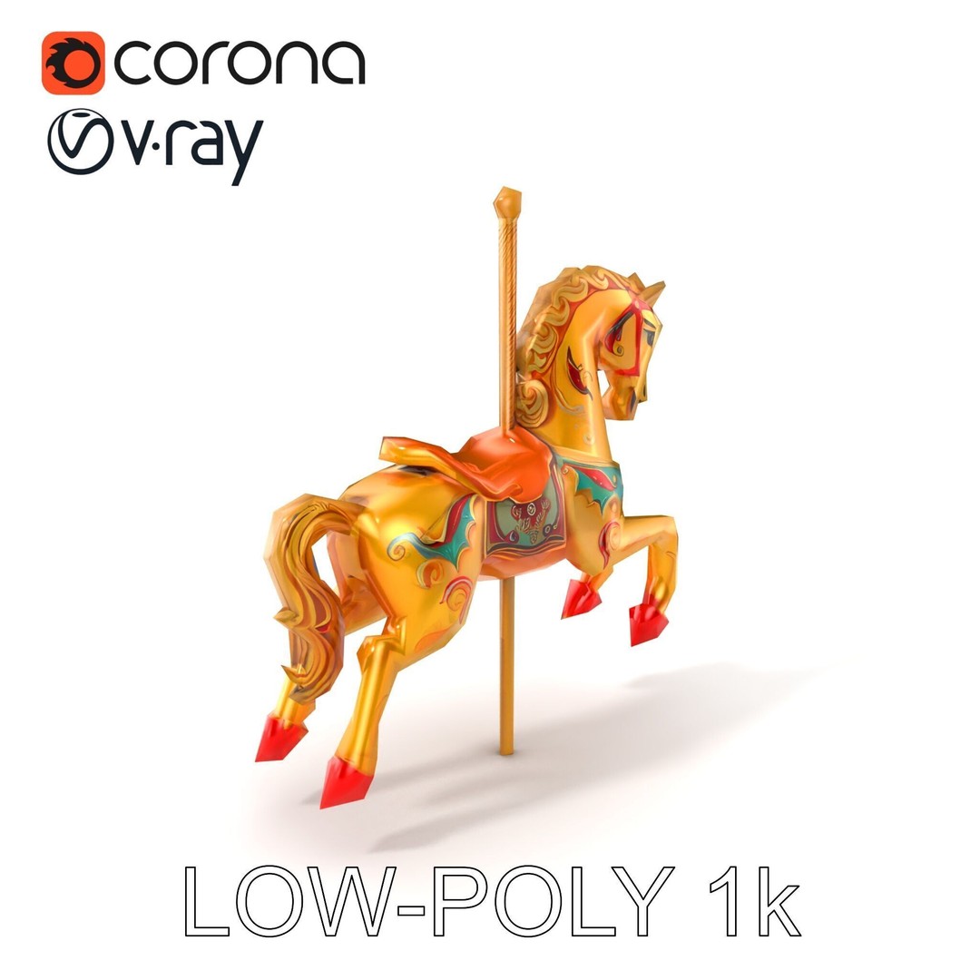 Vintage Carousel Horse 3D Model – Low Poly Sculpture Pack, FBX - View 6