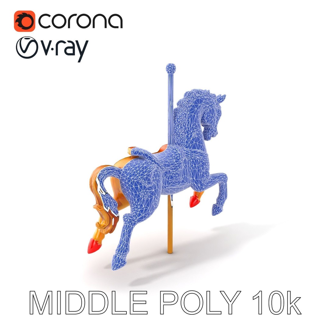 Vintage Carousel Horse 3D Model – Low Poly Sculpture Pack, FBX - View 7
