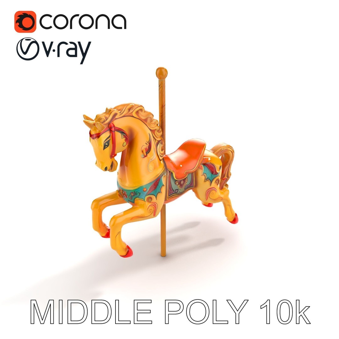 Vintage Carousel Horse 3D Model – Low Poly Sculpture Pack, FBX - View 9