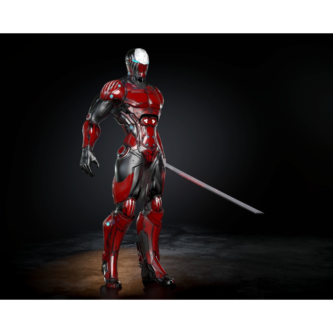 Cybernetic Warrior 3D Model – Low Poly Sci-Fi Character, FBX & OBJ - View 11
