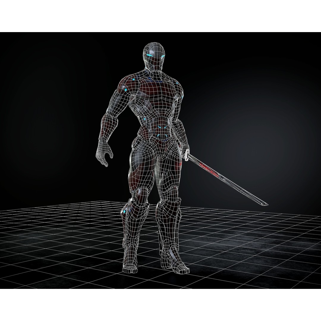 Cybernetic Warrior 3D Model – Low Poly Sci-Fi Character, FBX & OBJ - View 12