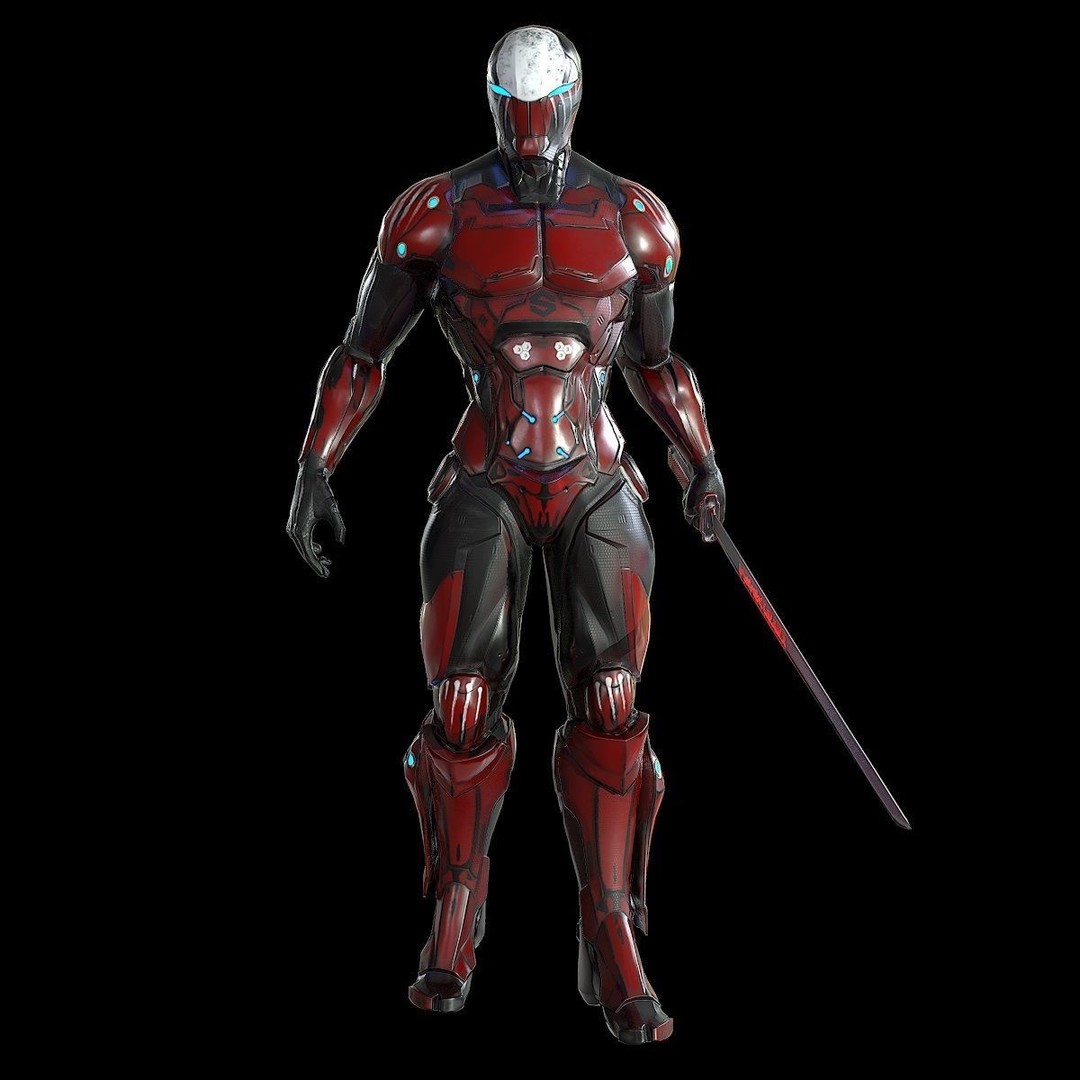 Cybernetic Warrior 3D Model – Low Poly Sci-Fi Character, FBX & OBJ - View 15