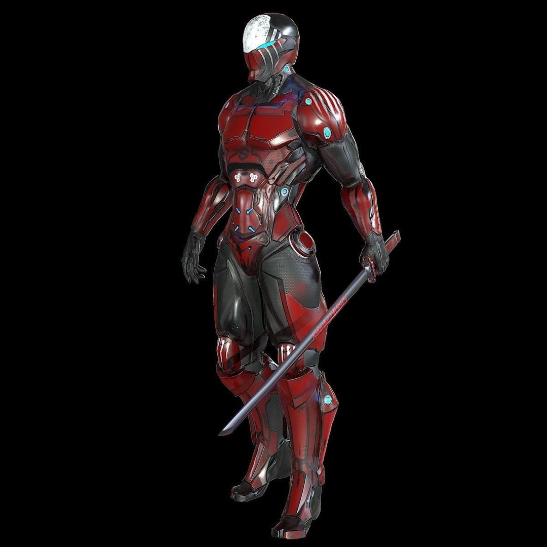 Cybernetic Warrior 3D Model – Low Poly Sci-Fi Character, FBX & OBJ - View 16