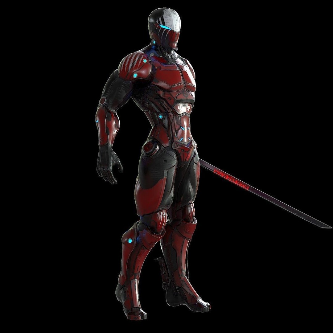 Cybernetic Warrior 3D Model – Low Poly Sci-Fi Character, FBX & OBJ - View 17