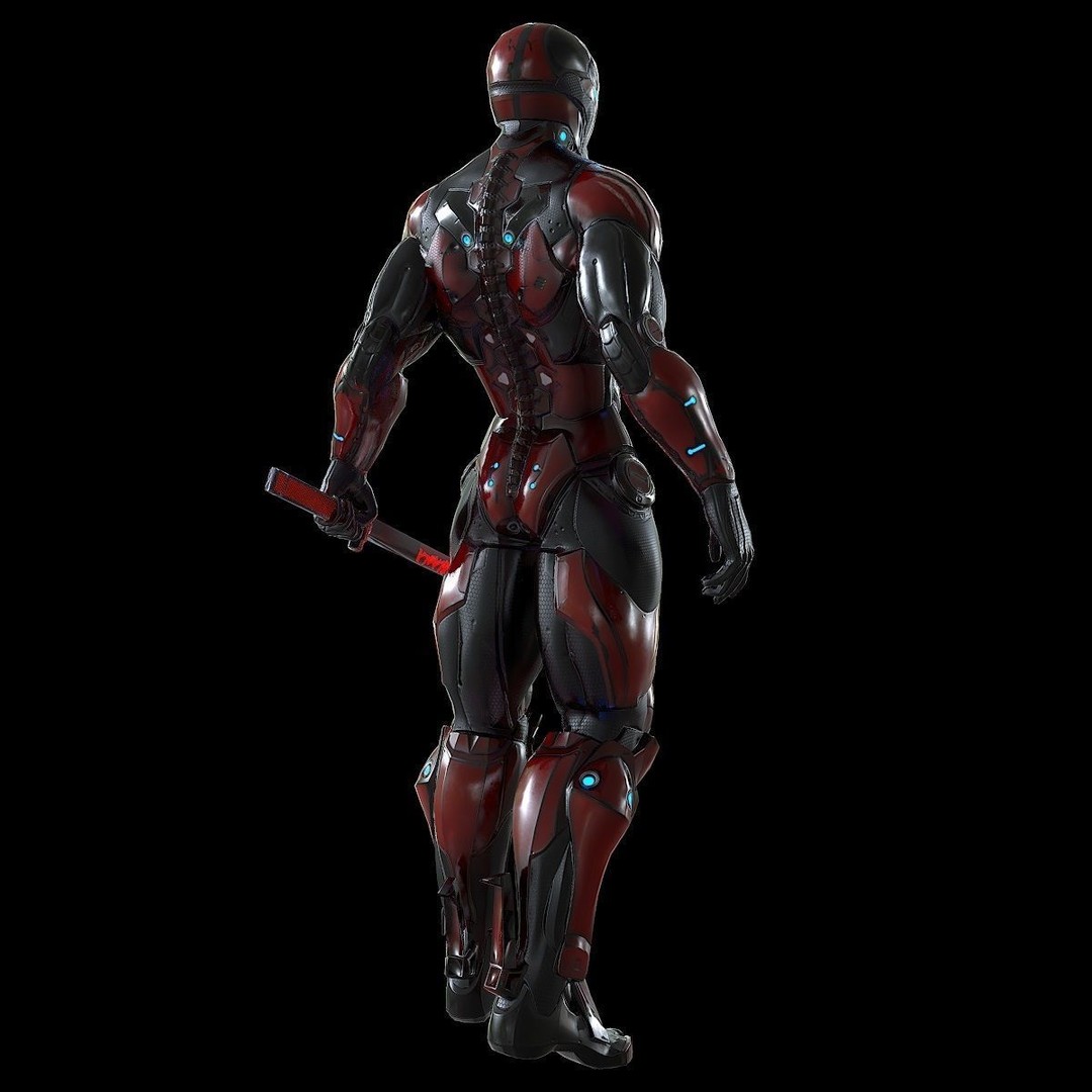 Cybernetic Warrior 3D Model – Low Poly Sci-Fi Character, FBX & OBJ - View 18