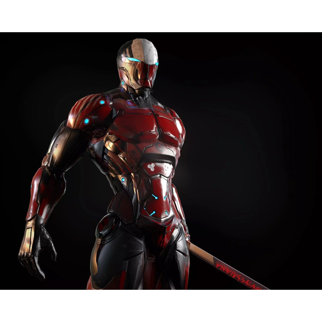 Cybernetic Warrior 3D Model – Low Poly Sci-Fi Character, FBX & OBJ - View 2
