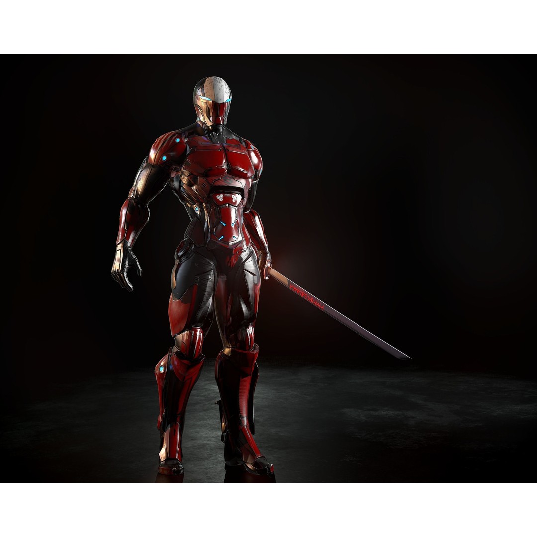 Cybernetic Warrior 3D Model – Low Poly Sci-Fi Character, FBX & OBJ - View 3