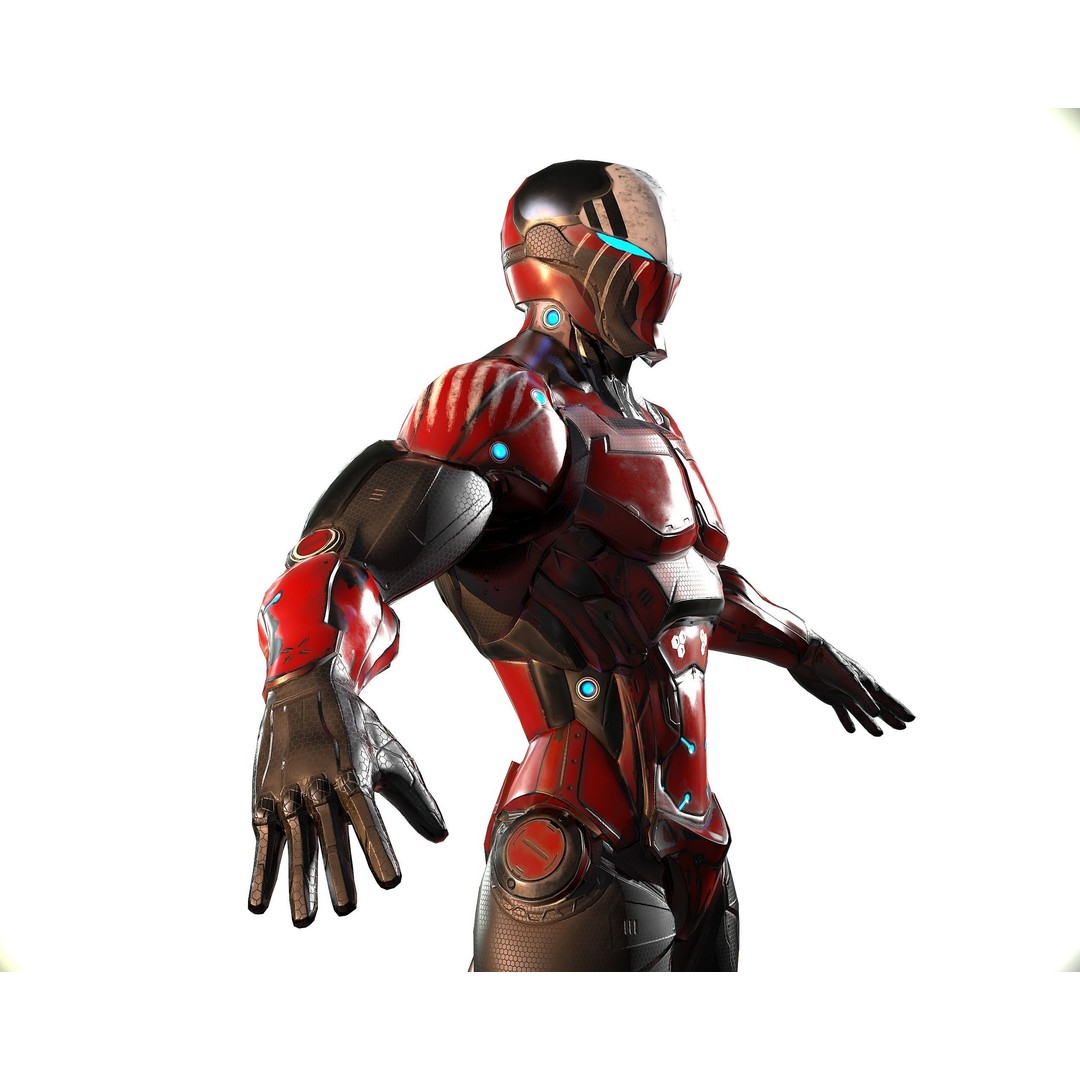 Cybernetic Warrior 3D Model – Low Poly Sci-Fi Character, FBX & OBJ - View 34