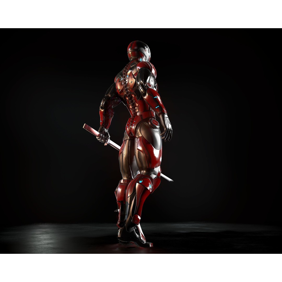 Cybernetic Warrior 3D Model – Low Poly Sci-Fi Character, FBX & OBJ - View 4