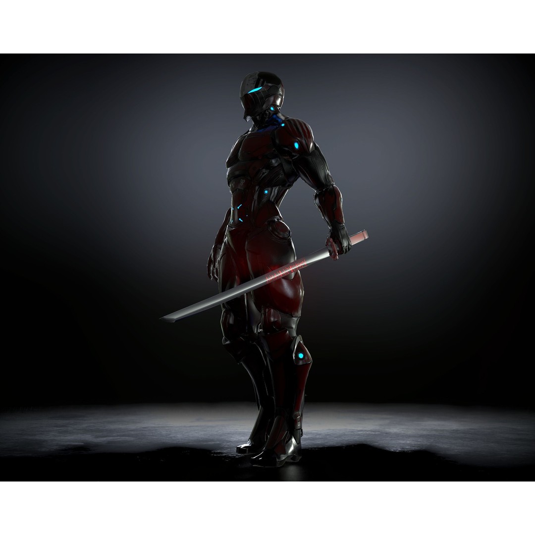 Cybernetic Warrior 3D Model – Low Poly Sci-Fi Character, FBX & OBJ - View 5