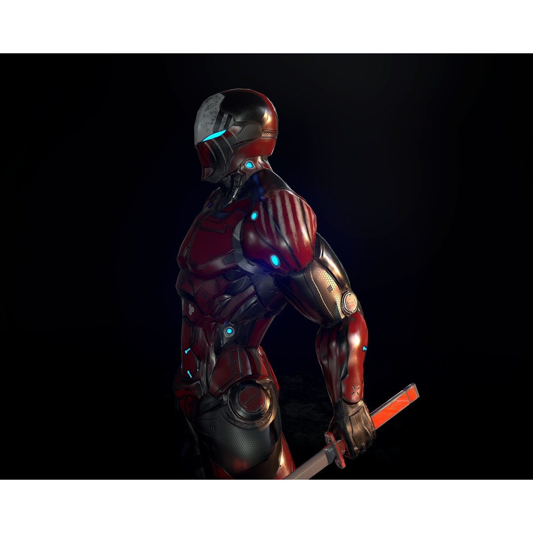 Cybernetic Warrior 3D Model – Low Poly Sci-Fi Character, FBX & OBJ - View 6