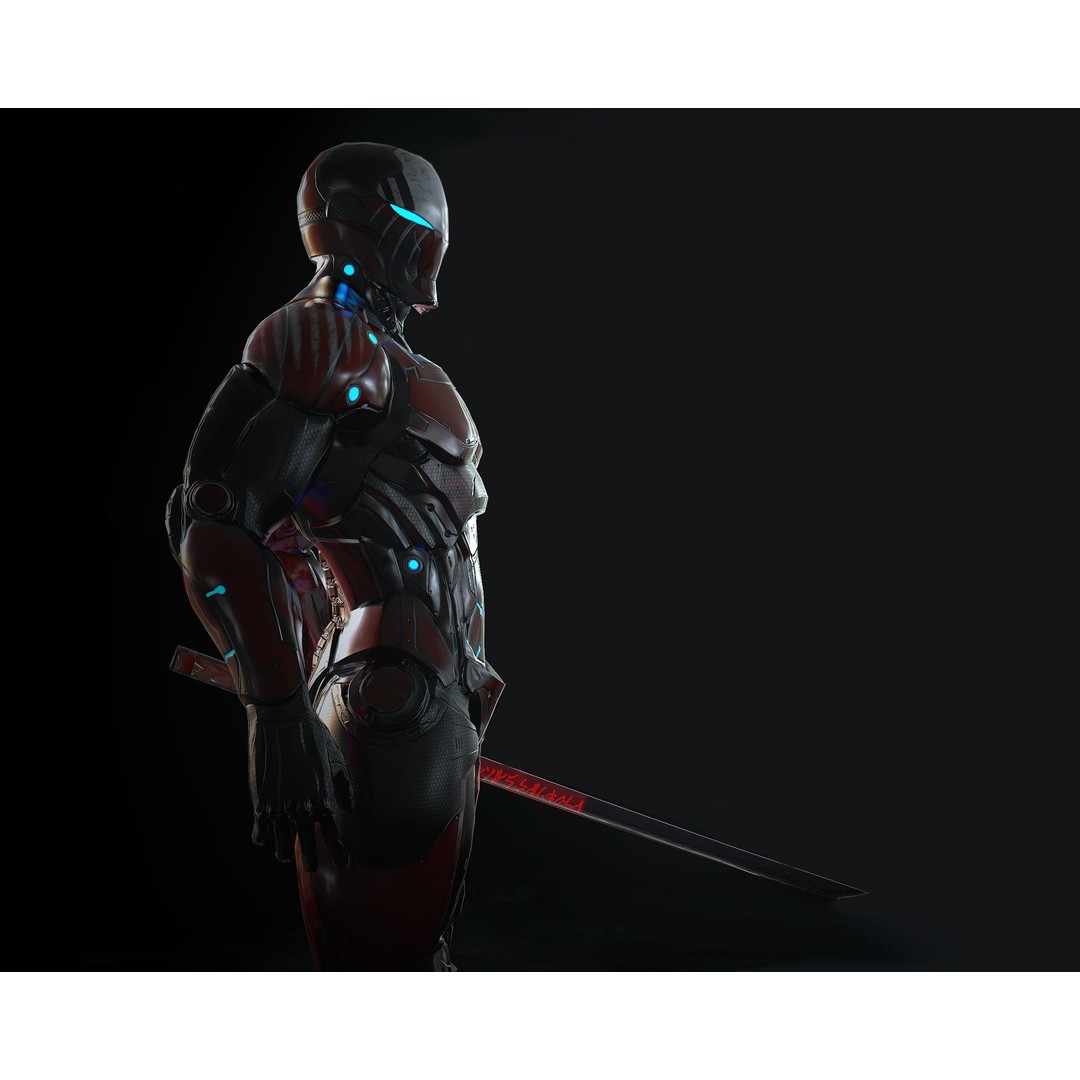 Cybernetic Warrior 3D Model – Low Poly Sci-Fi Character, FBX & OBJ - View 7